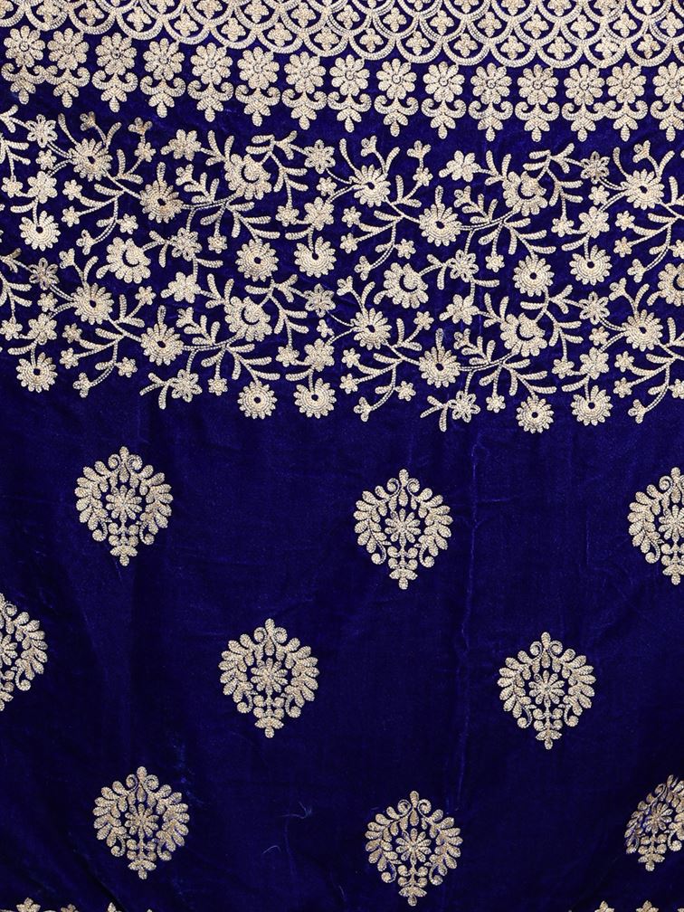 Royal Blue Zari Work Velvet Shawl
