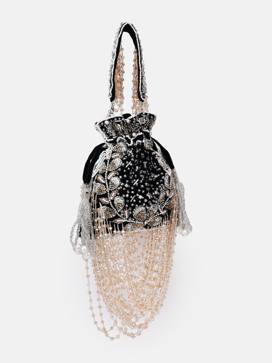 Black Velvet Embroidered Bridal Potli bag