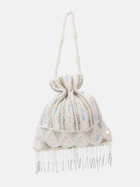 White and Silver Embellished Potli bag