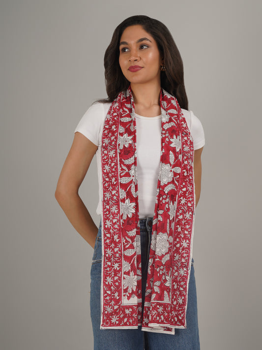 Maroon Handblock Printed Pure Cotton Scarf 71 x 21 Inches-MCHP0025