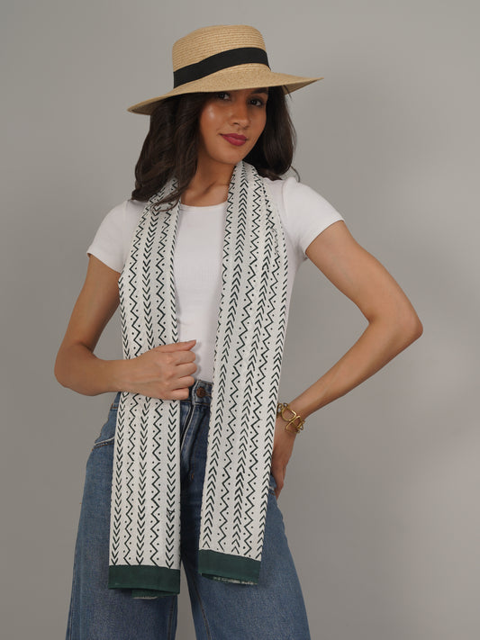 Green Chevron Handblock Printed Pure Cotton Scarf 71 x 21 Inches-MCHP0027