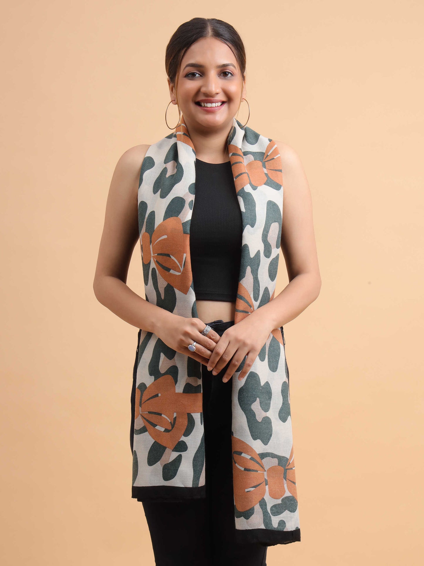 Leopard Bow Print 100% Viscose Scarf