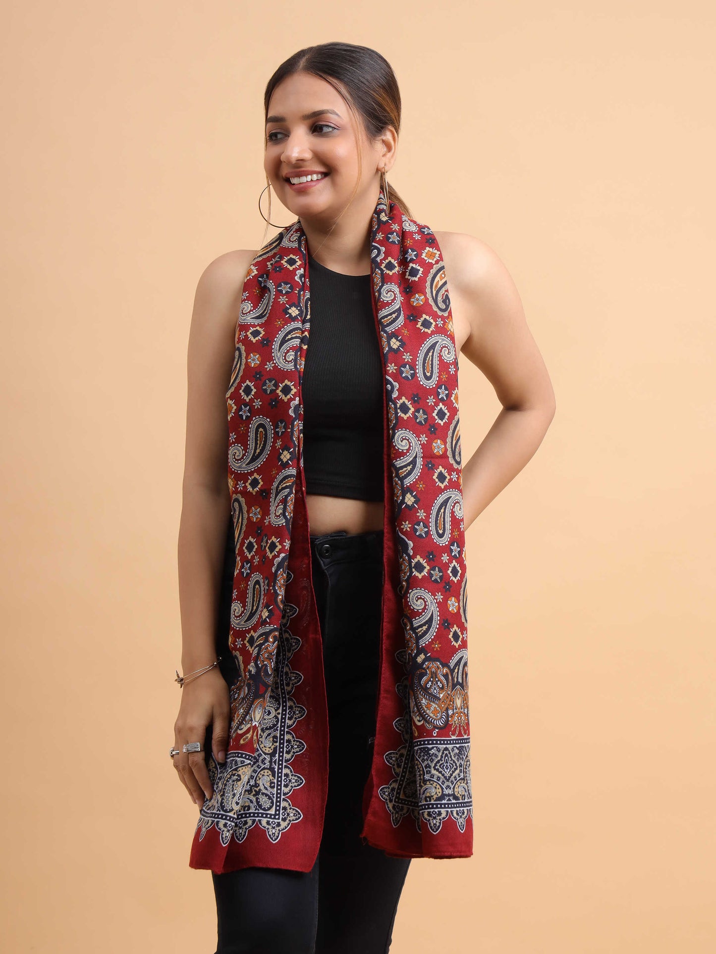 Maroon Paisley Heritage 100% Viscose Scarf