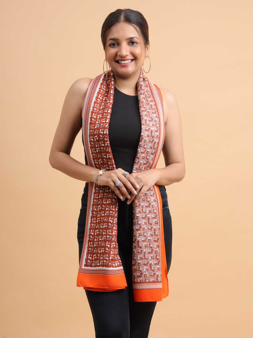 Rust Orange Dual-Tone Geometric 100% Viscose Scarf
