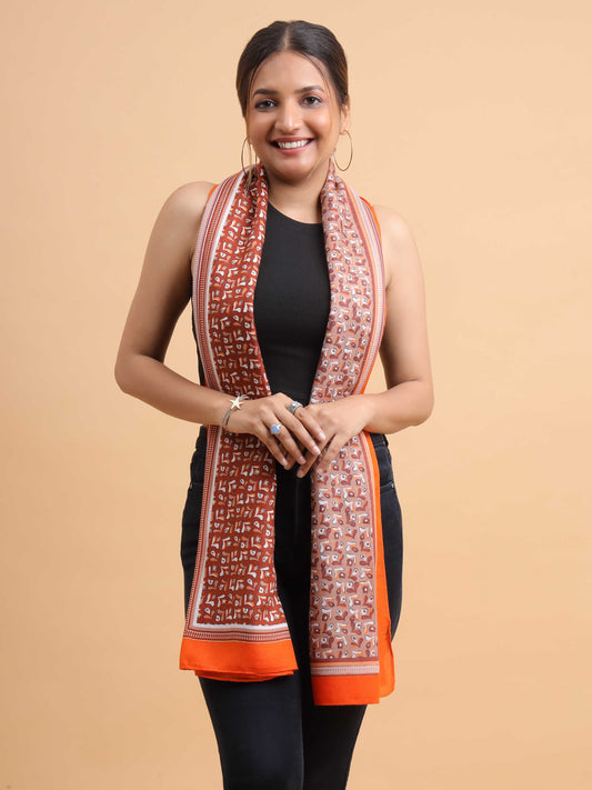 Rust Orange Dual-Tone Geometric 100% Viscose Scarf