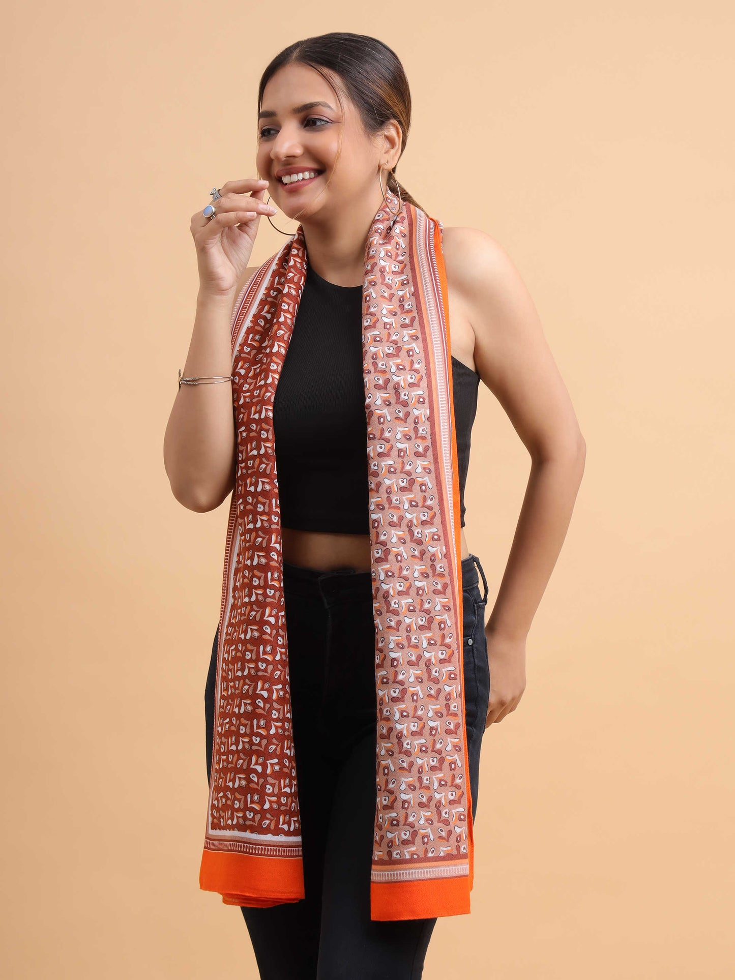 Rust Orange Dual-Tone Geometric 100% Viscose Scarf