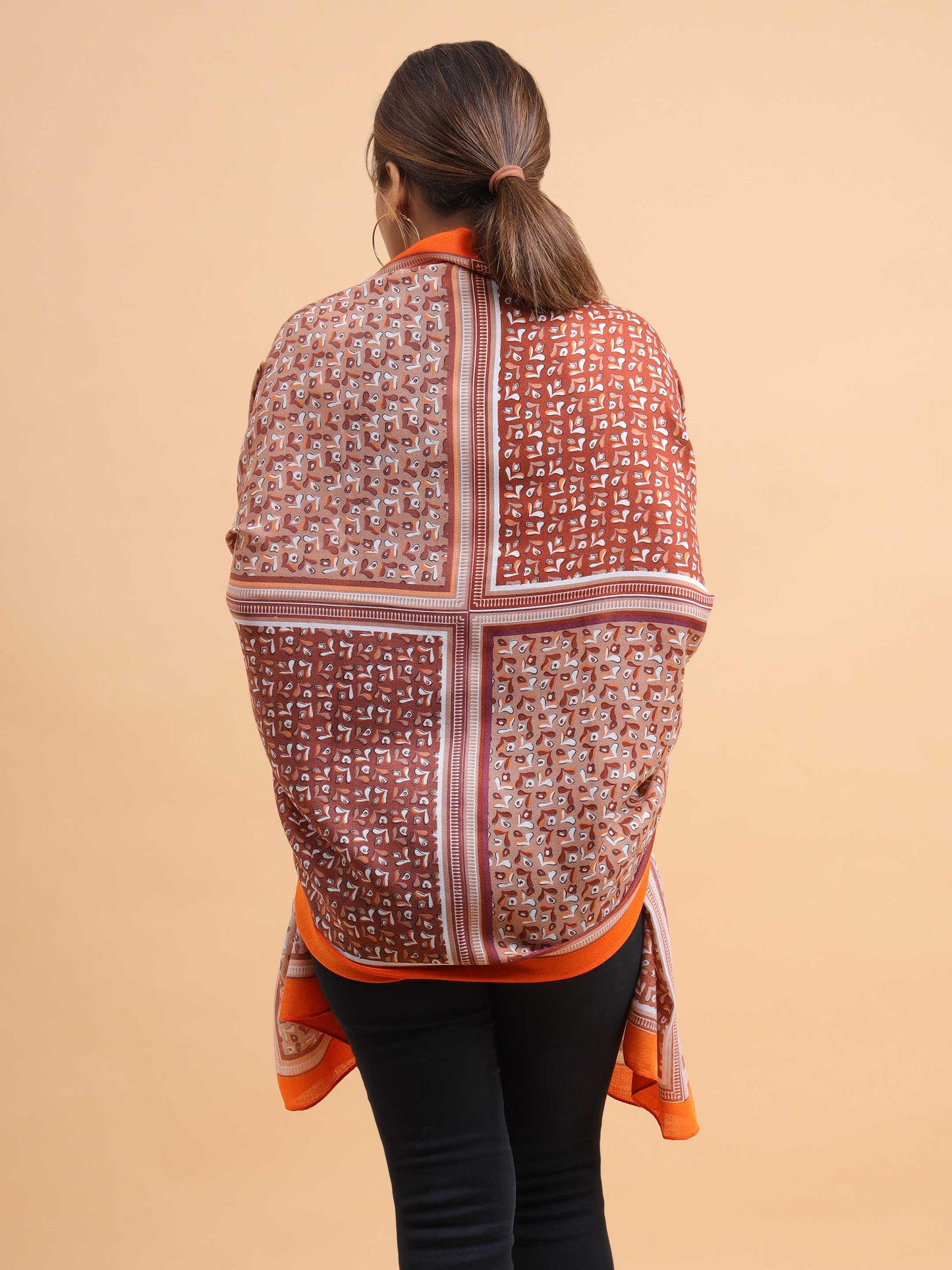 Rust Orange Dual-Tone Geometric 100% Viscose Scarf