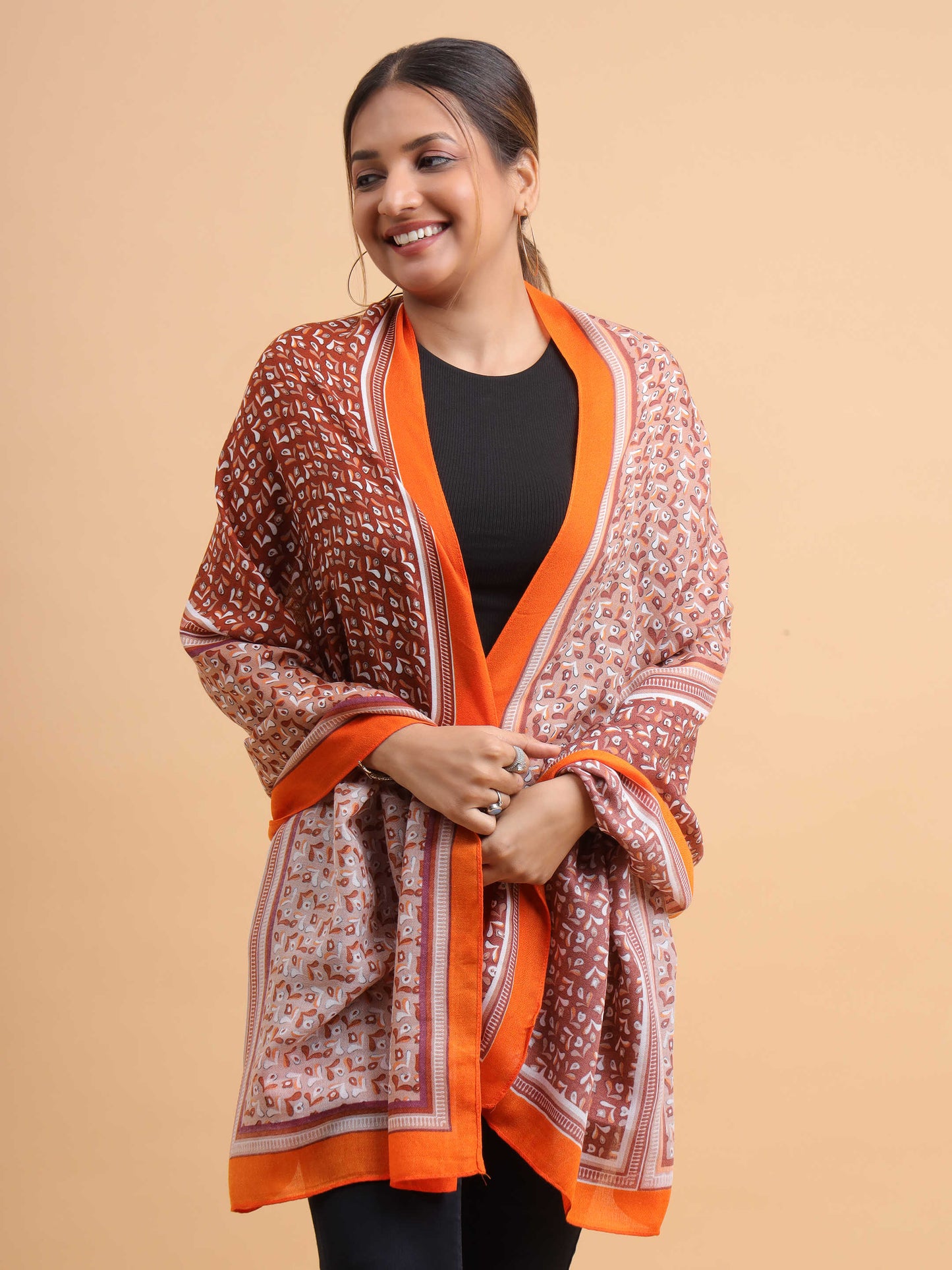 Rust Orange Dual-Tone Geometric 100% Viscose Scarf