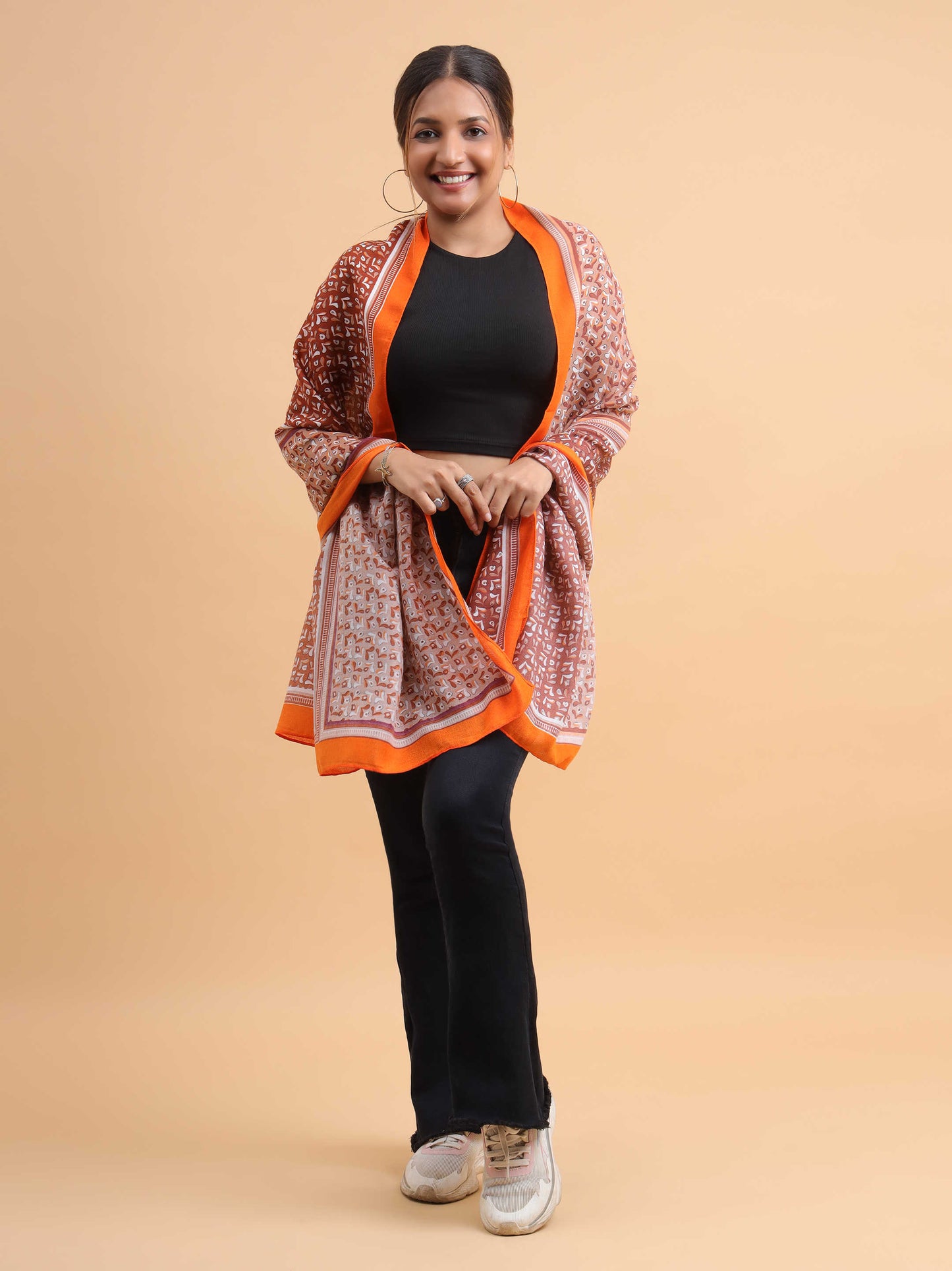 Rust Orange Dual-Tone Geometric 100% Viscose Scarf