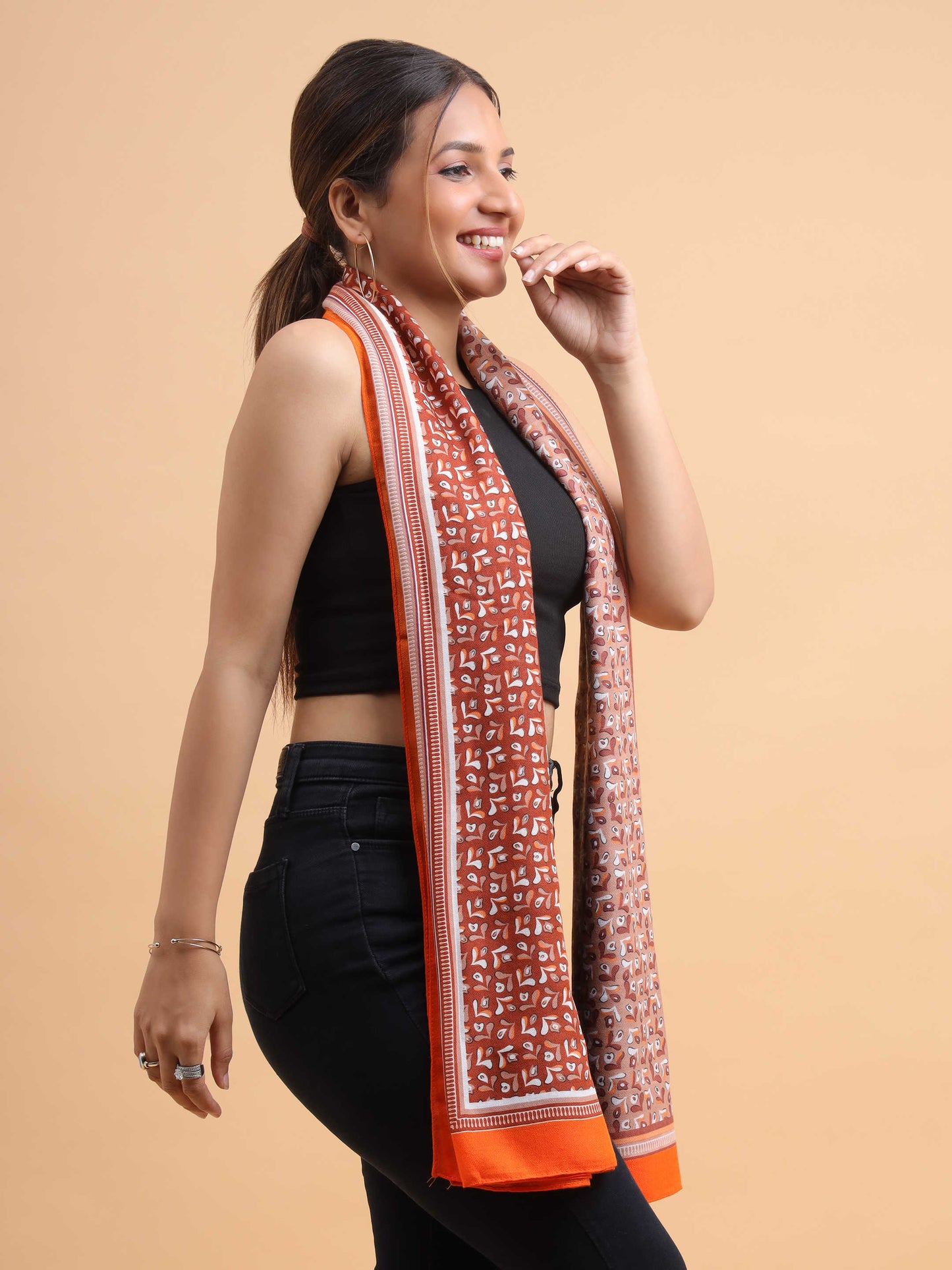 Rust Orange Dual-Tone Geometric 100% Viscose Scarf