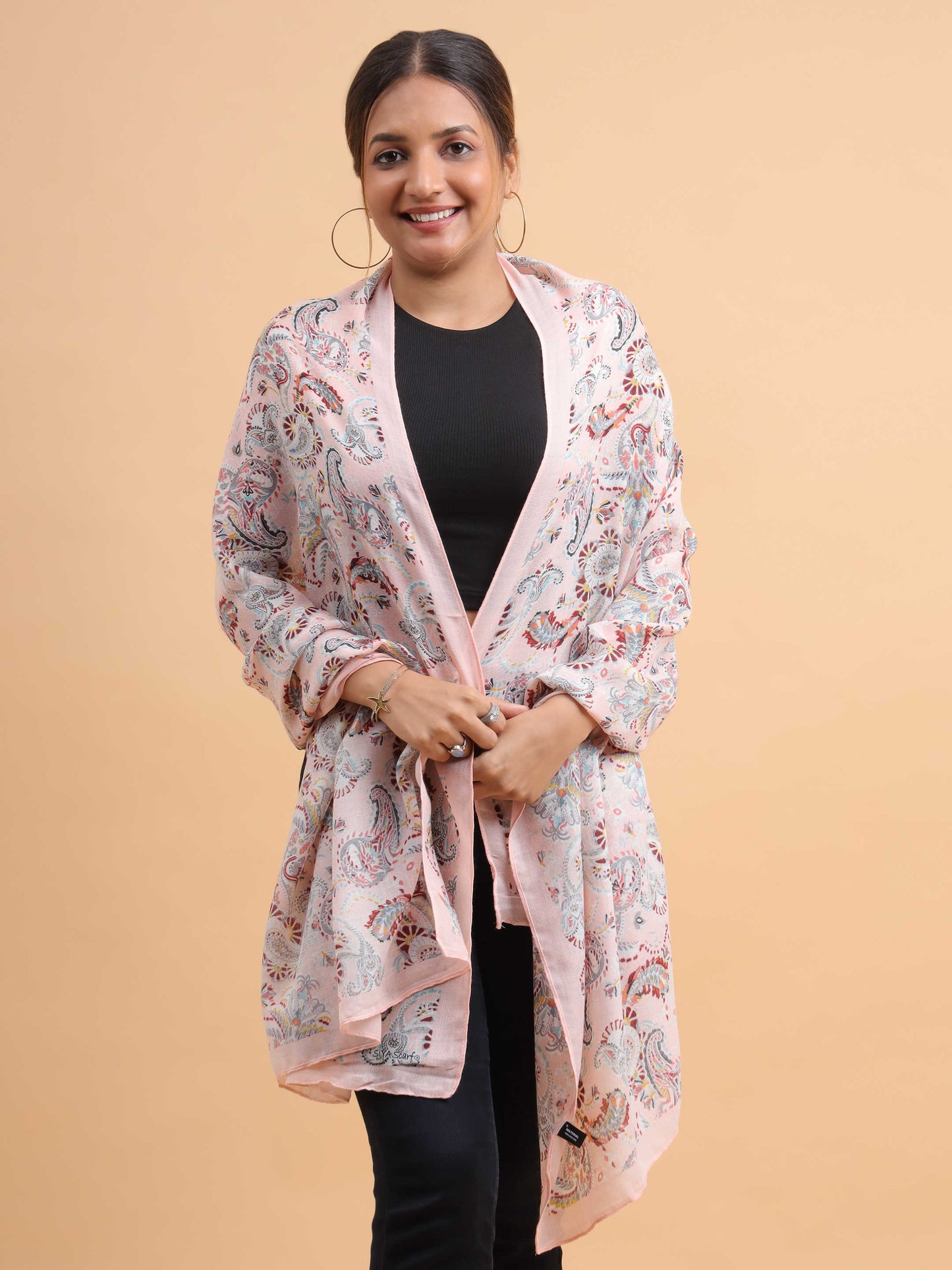 Light Pink Paisley Garden 100% Viscose Scarf