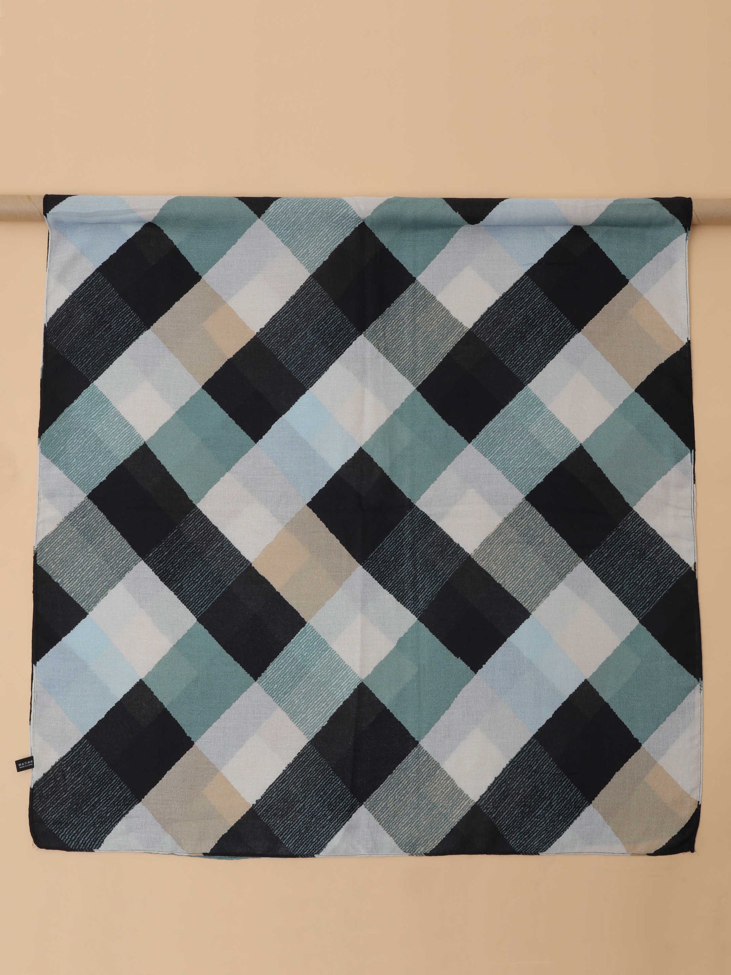 Black Teal Checkered 100% Viscose Scarf