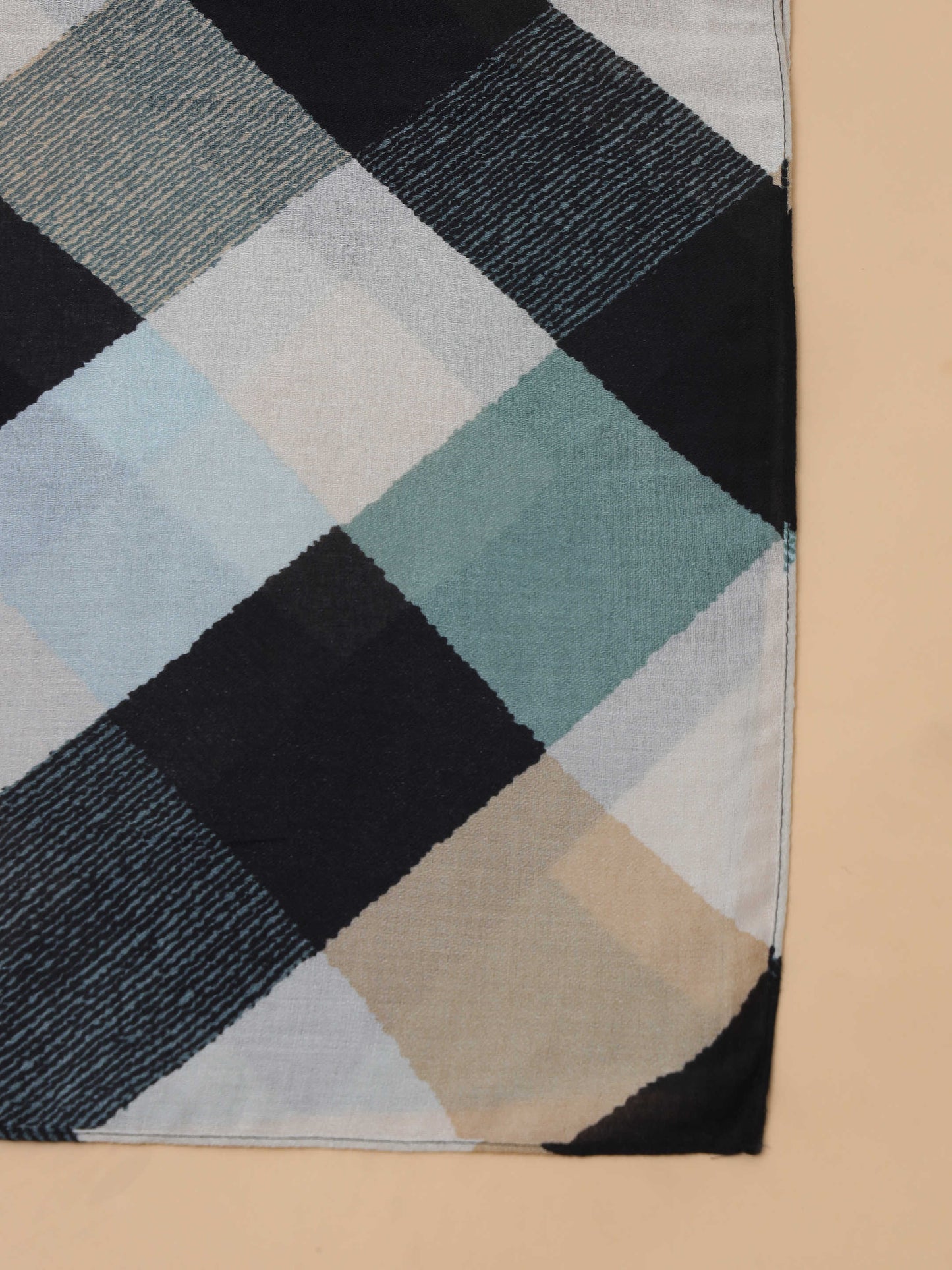 Black Teal Checkered 100% Viscose Scarf