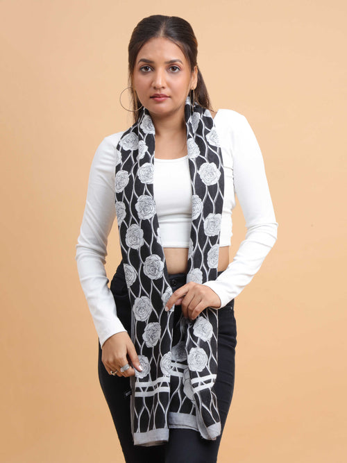 Black & White Floral Lattice 100% Viscose Scarf