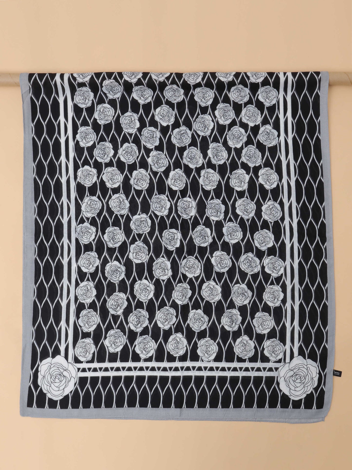 Black & White Floral Lattice 100% Viscose Scarf