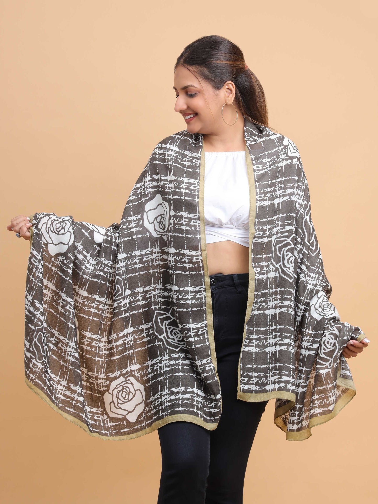 Black & White Rose Grid 100% Viscose Scarf