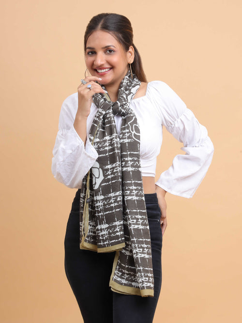 Black & White Rose Grid 100% Viscose Scarf