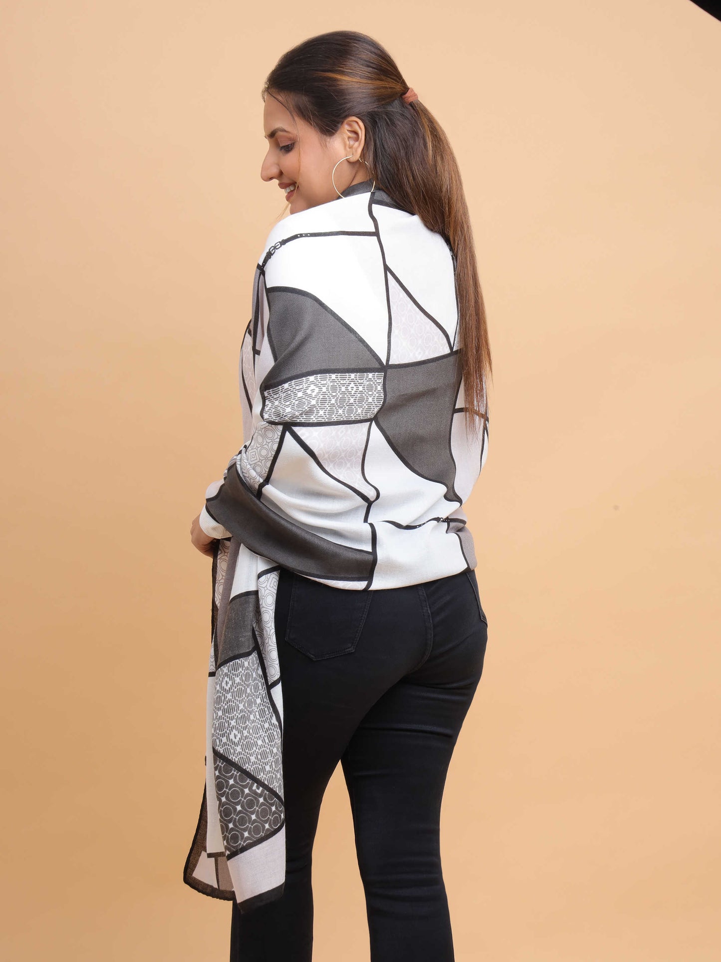 Black & Grey Abstract Geometric 100% Viscose Scarf