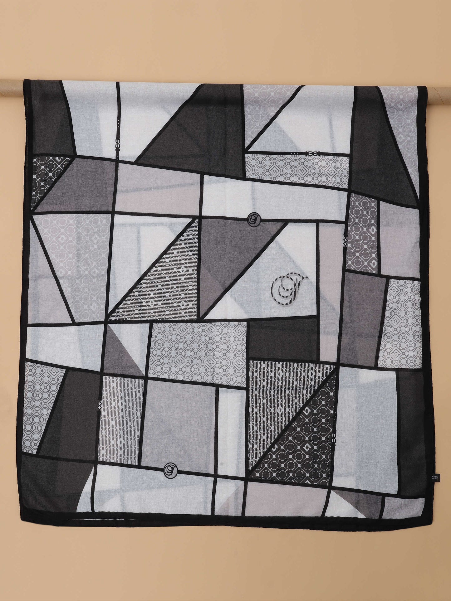 Black & Grey Abstract Geometric 100% Viscose Scarf