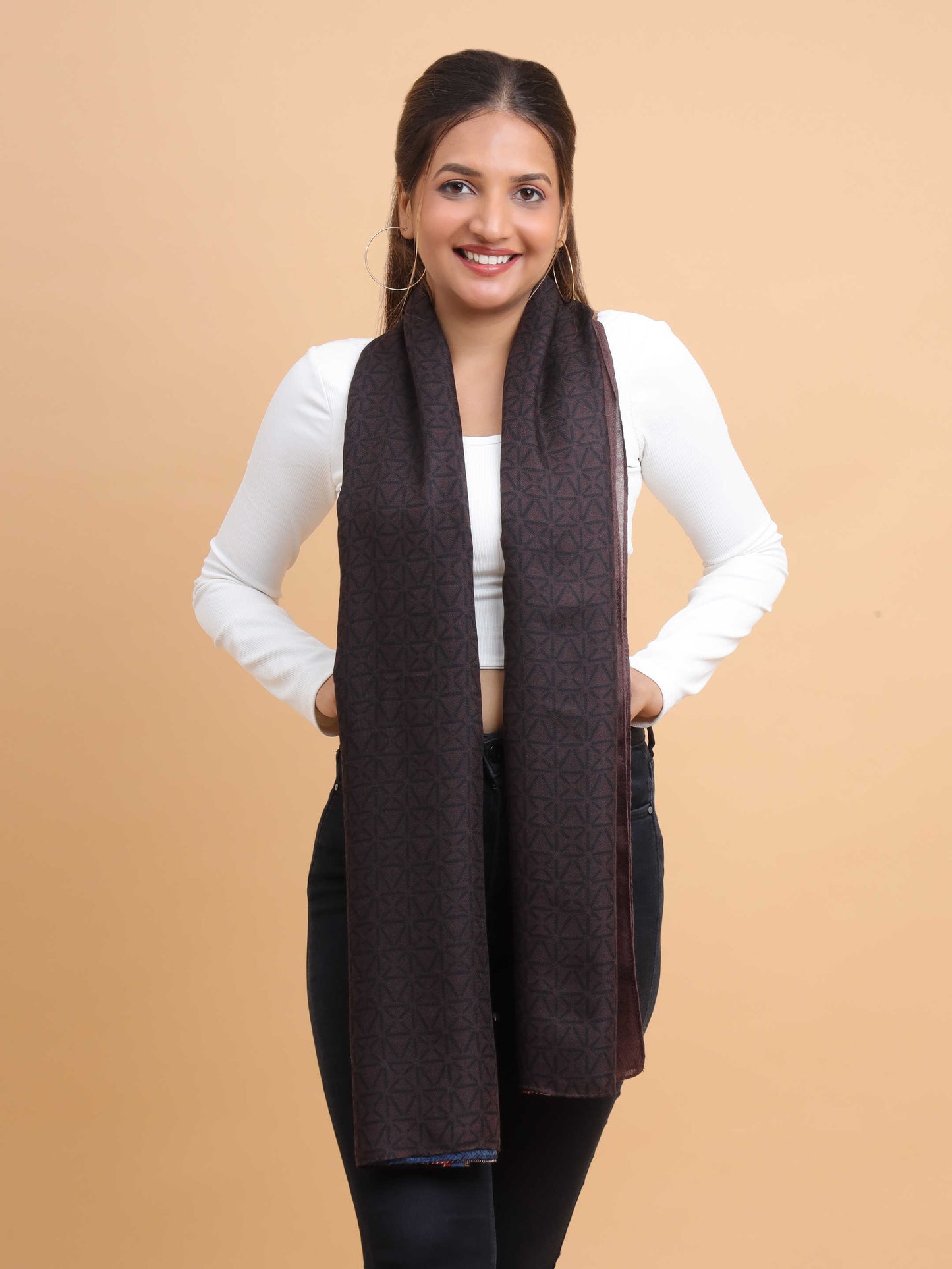 Navy Blue & Brown Stripe 100% Viscose Scarf