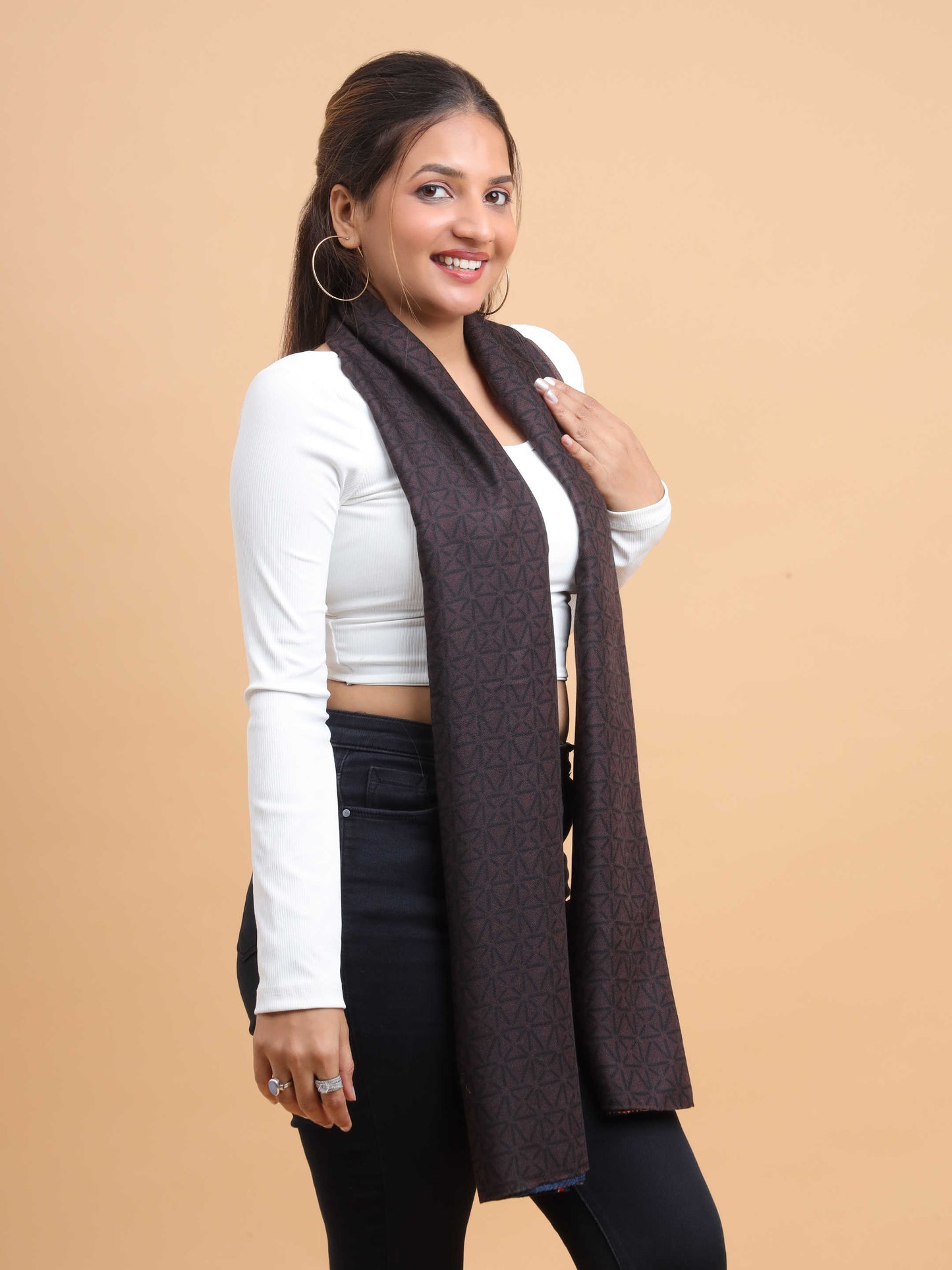 Navy Blue & Brown Stripe 100% Viscose Scarf