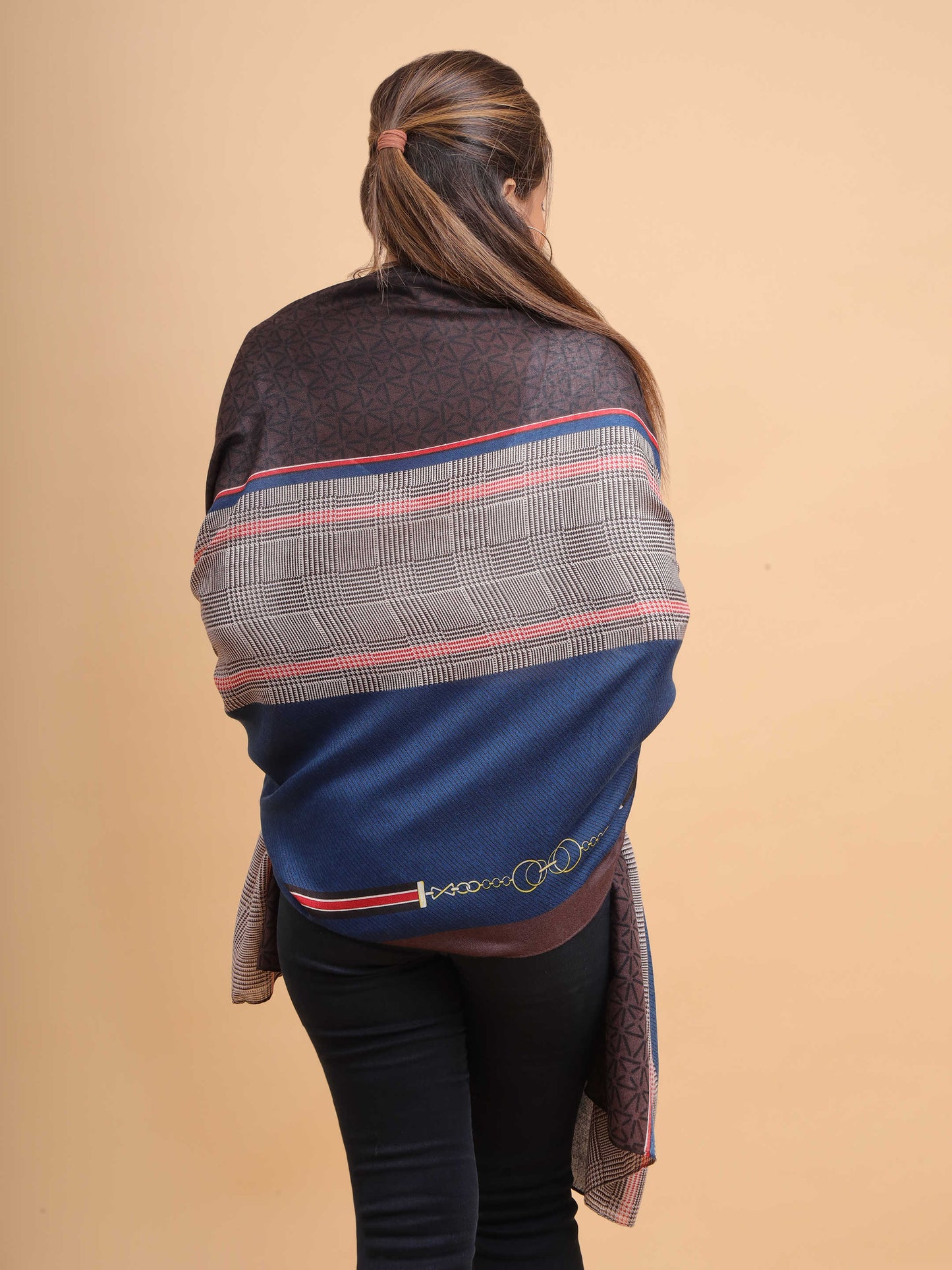Navy Blue & Brown Stripe 100% Viscose Scarf