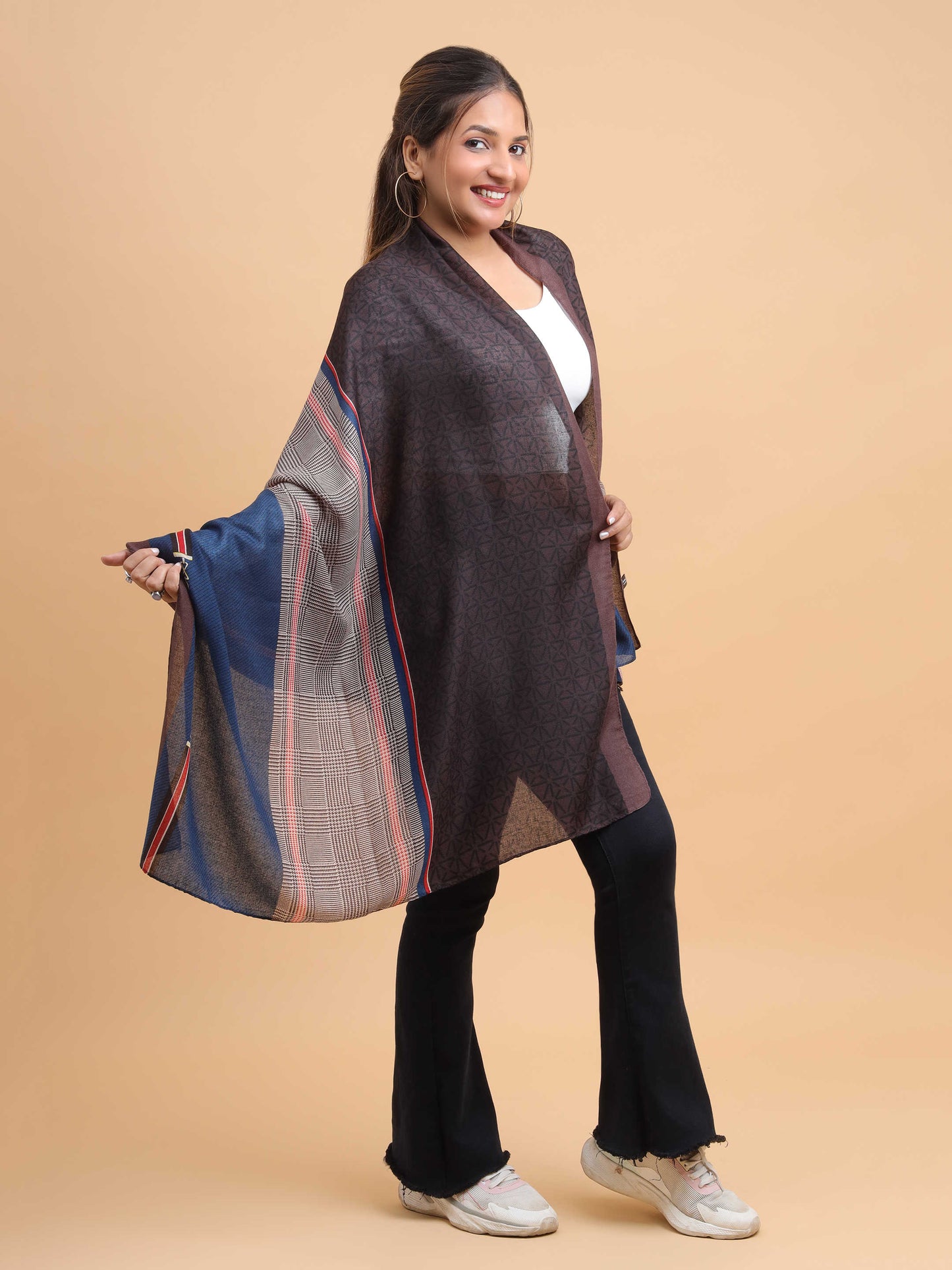 Navy Blue & Brown Stripe 100% Viscose Scarf