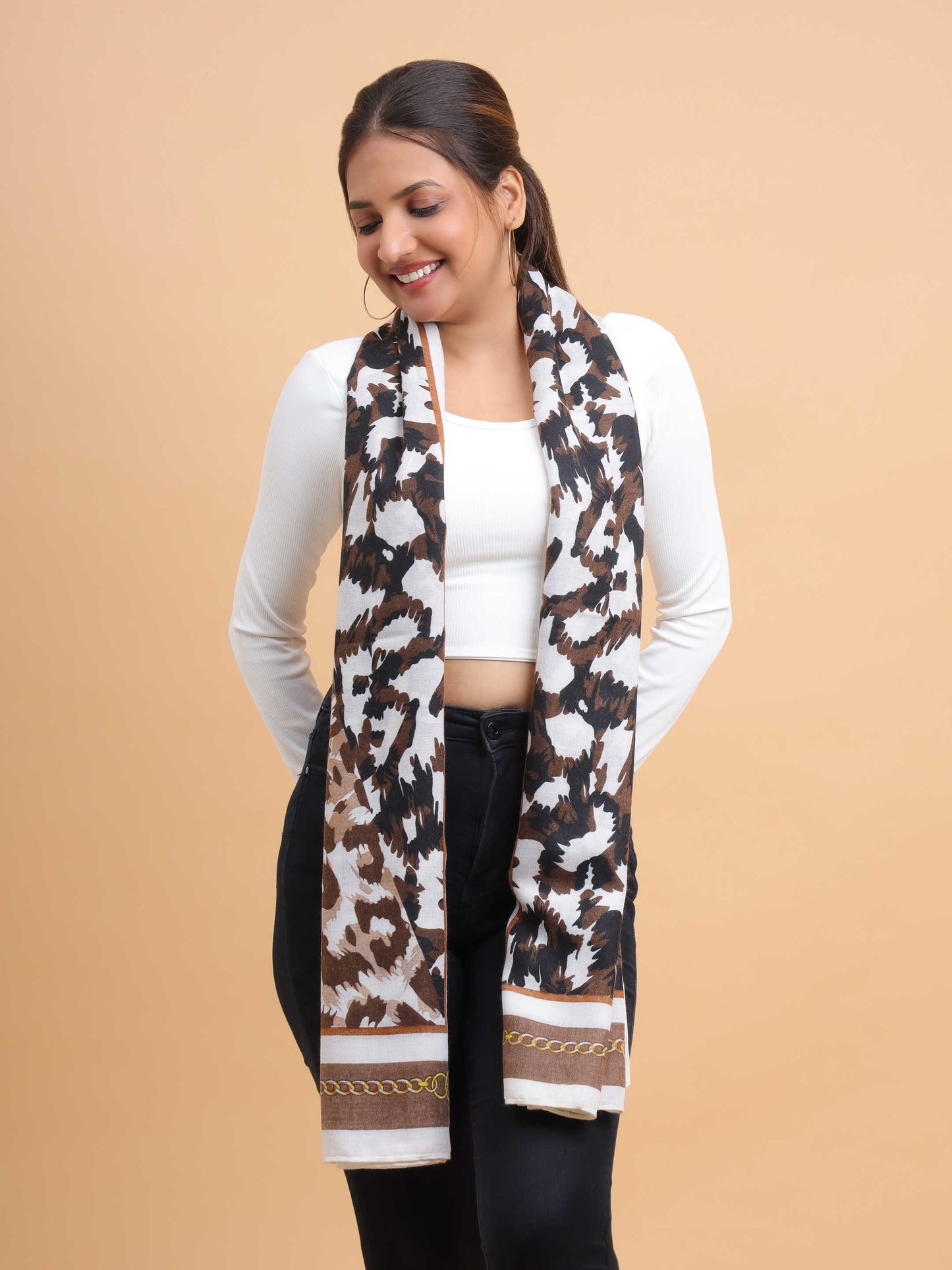 Brown & Black Animal Print 100% Viscose Scarf