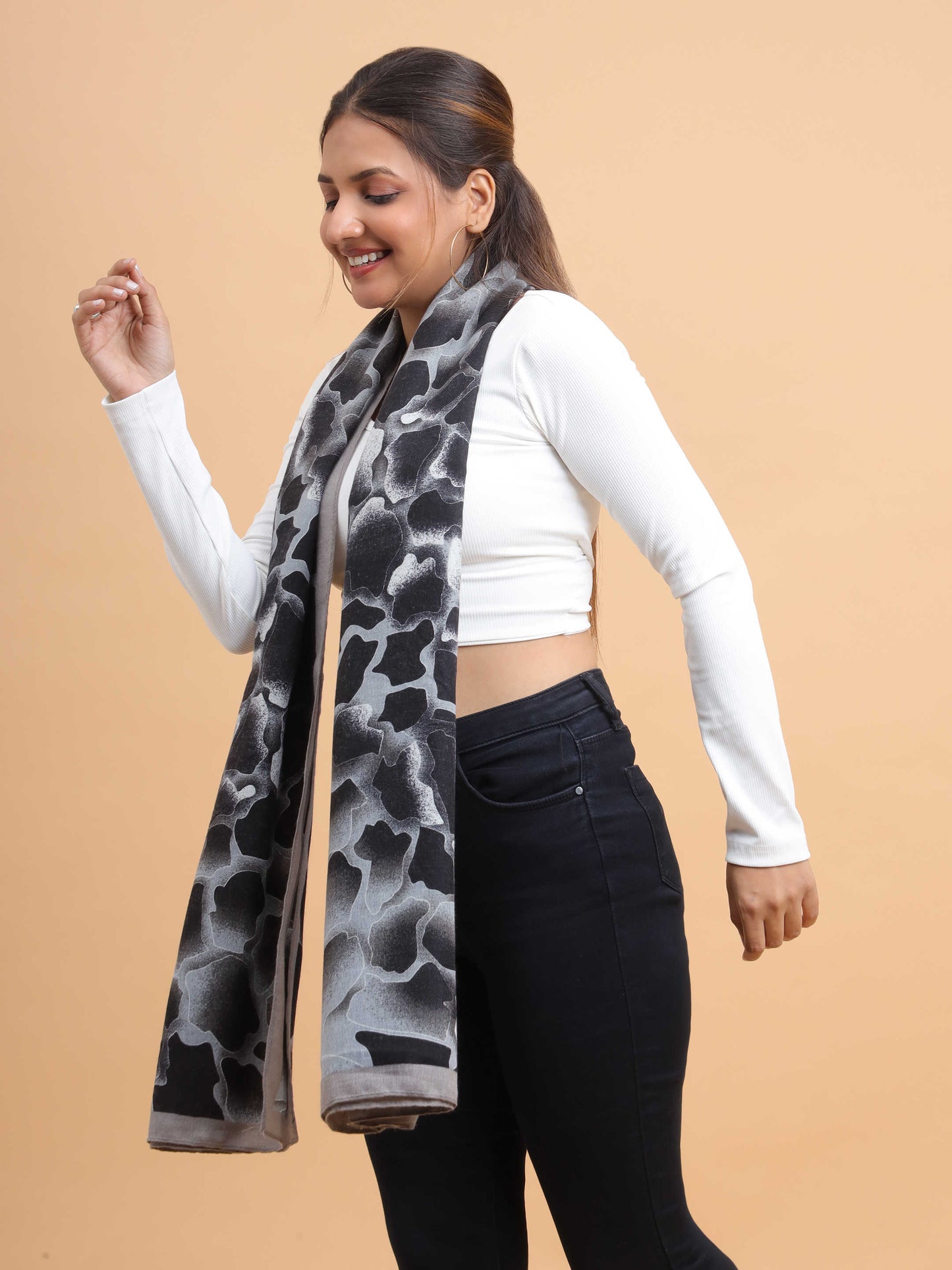 Black & Grey Cracked Glass 100% Viscose Scarf