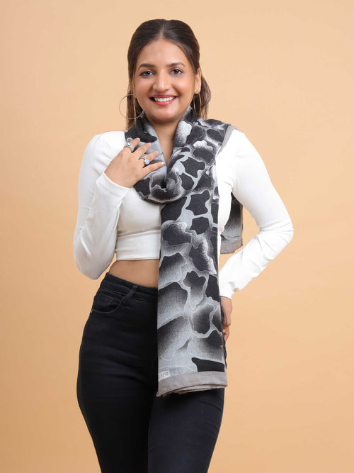 Black & Grey Cracked Glass 100% Viscose Scarf