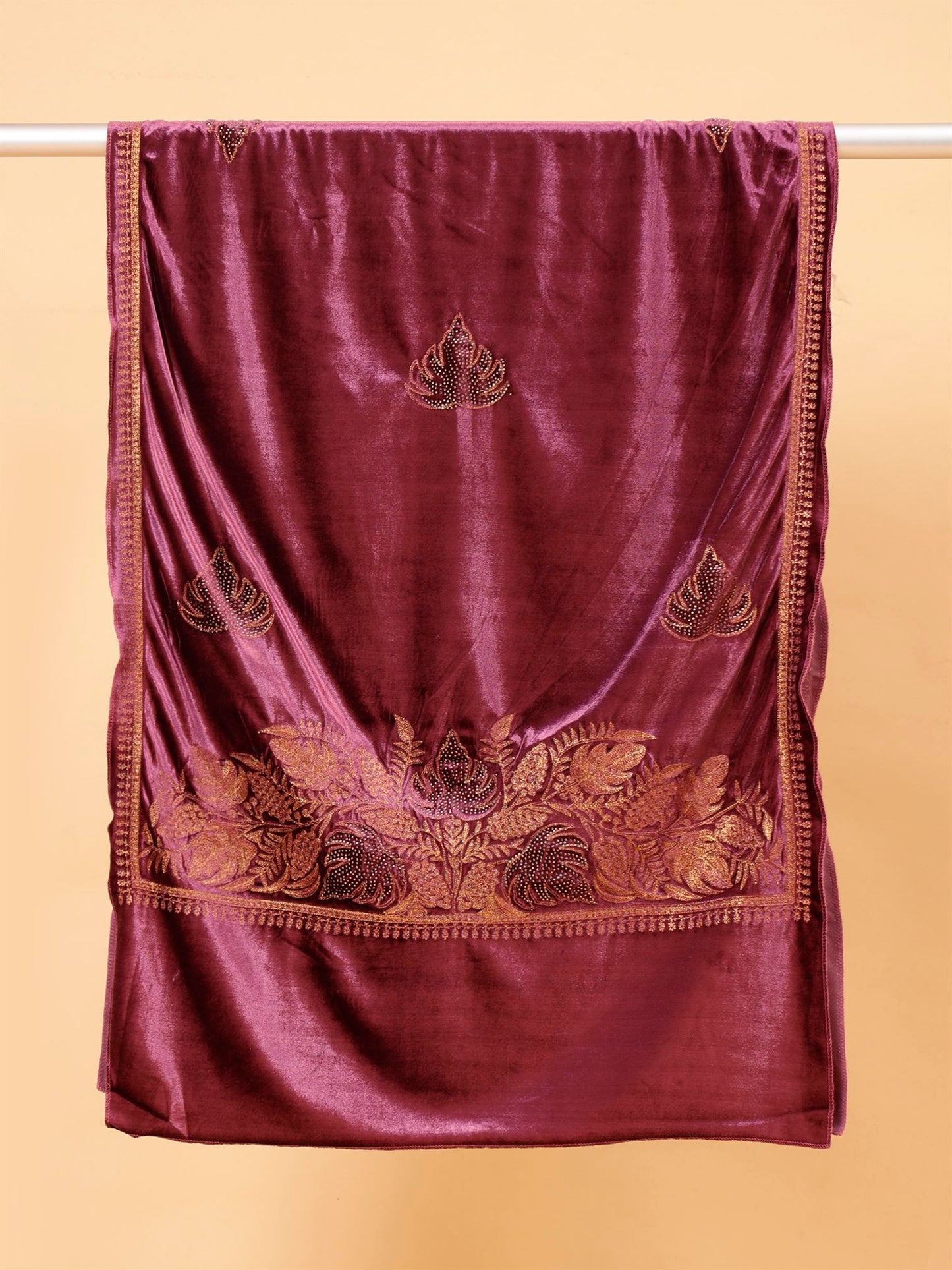 Purple Embroidered Velvet Stole - MCHSVD1601PUR