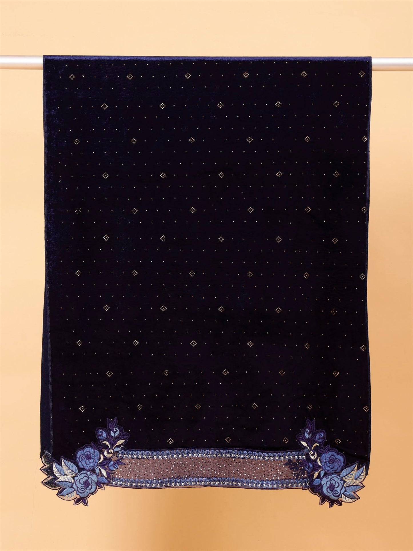 Blue Embroidered Velvet Stole - MCHSVD1610BL