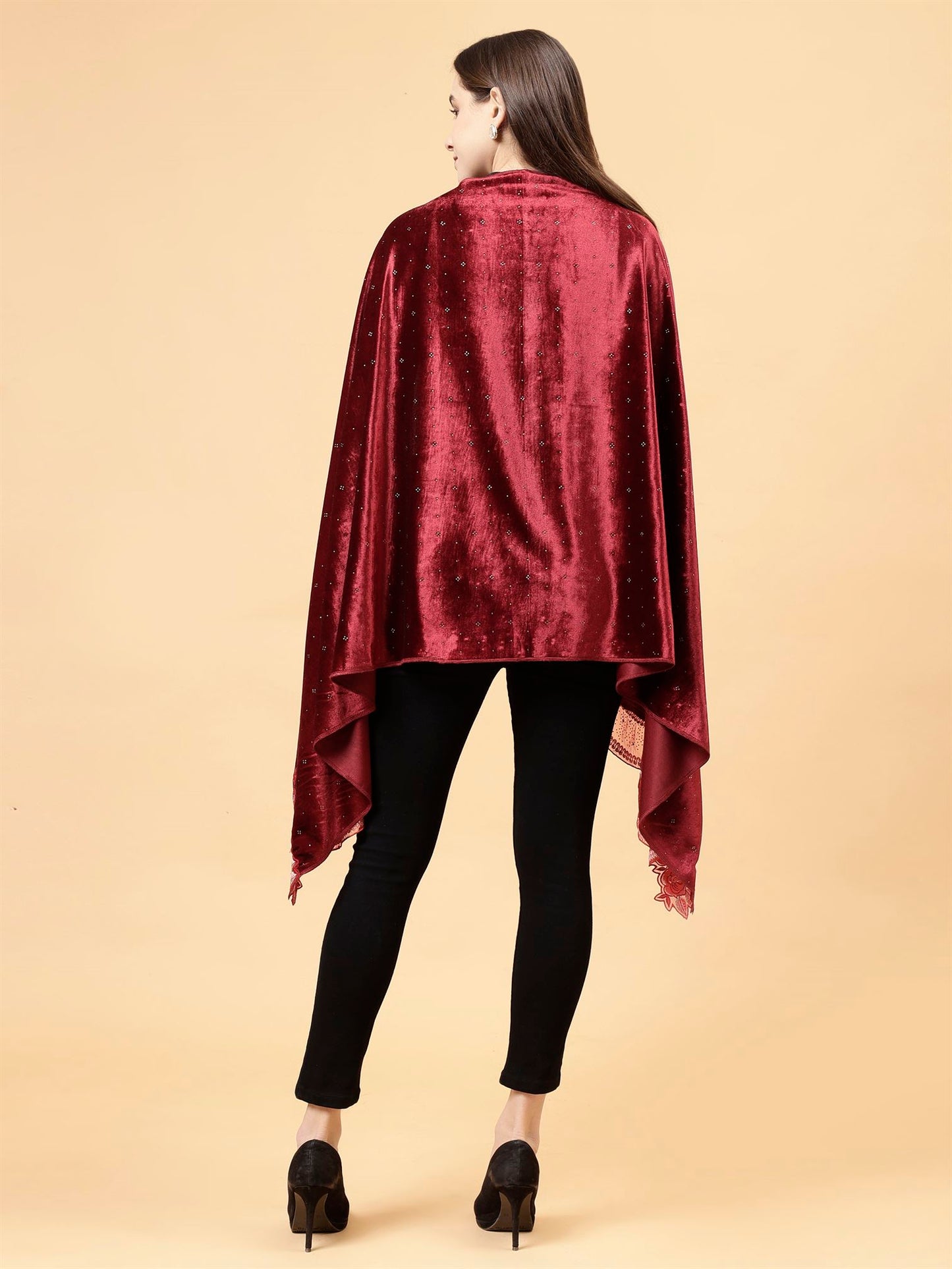 Maroon Embroidered Velvet Stole - MCHSVD1610M