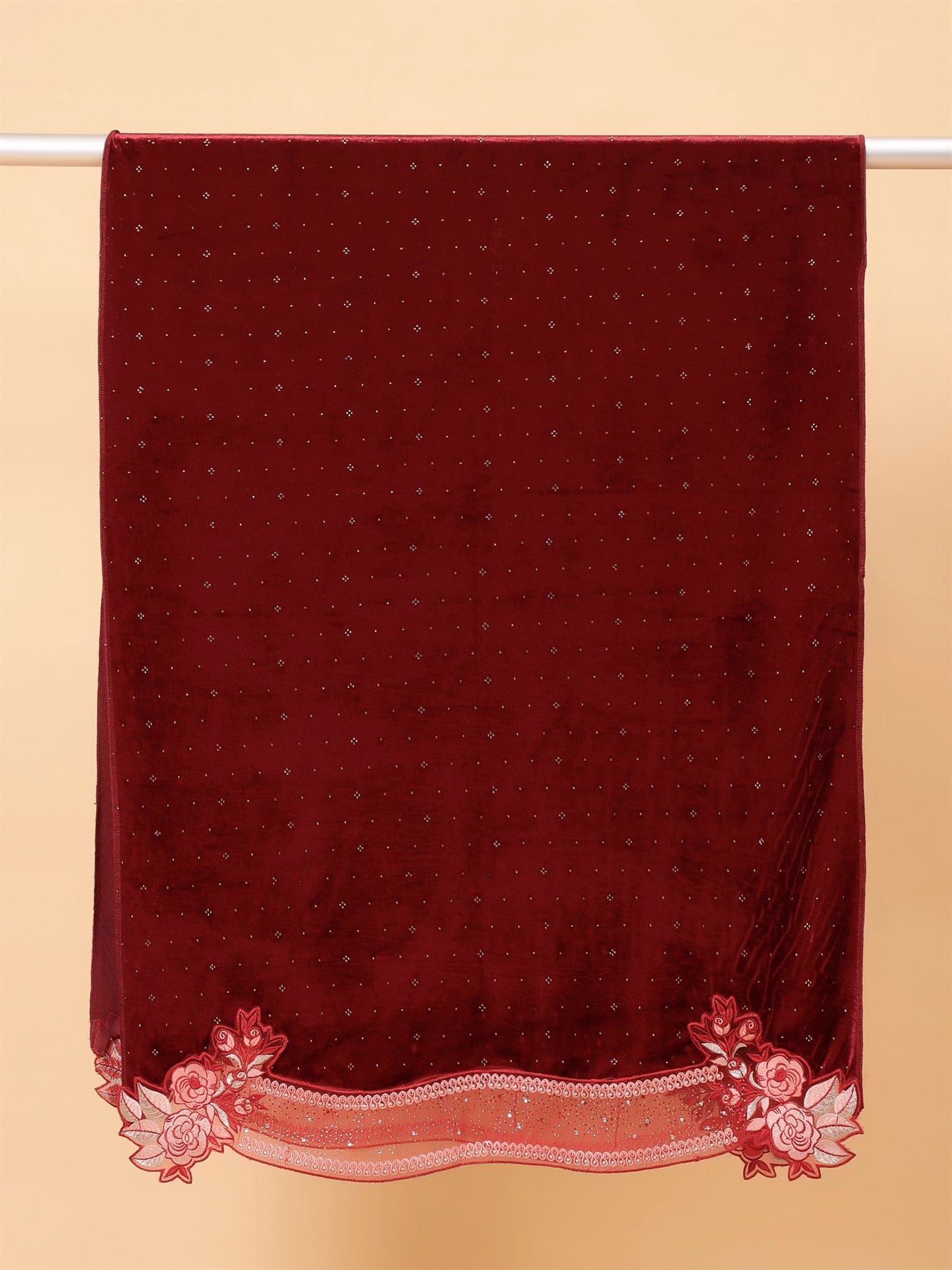 Maroon Embroidered Velvet Stole - MCHSVD1610M