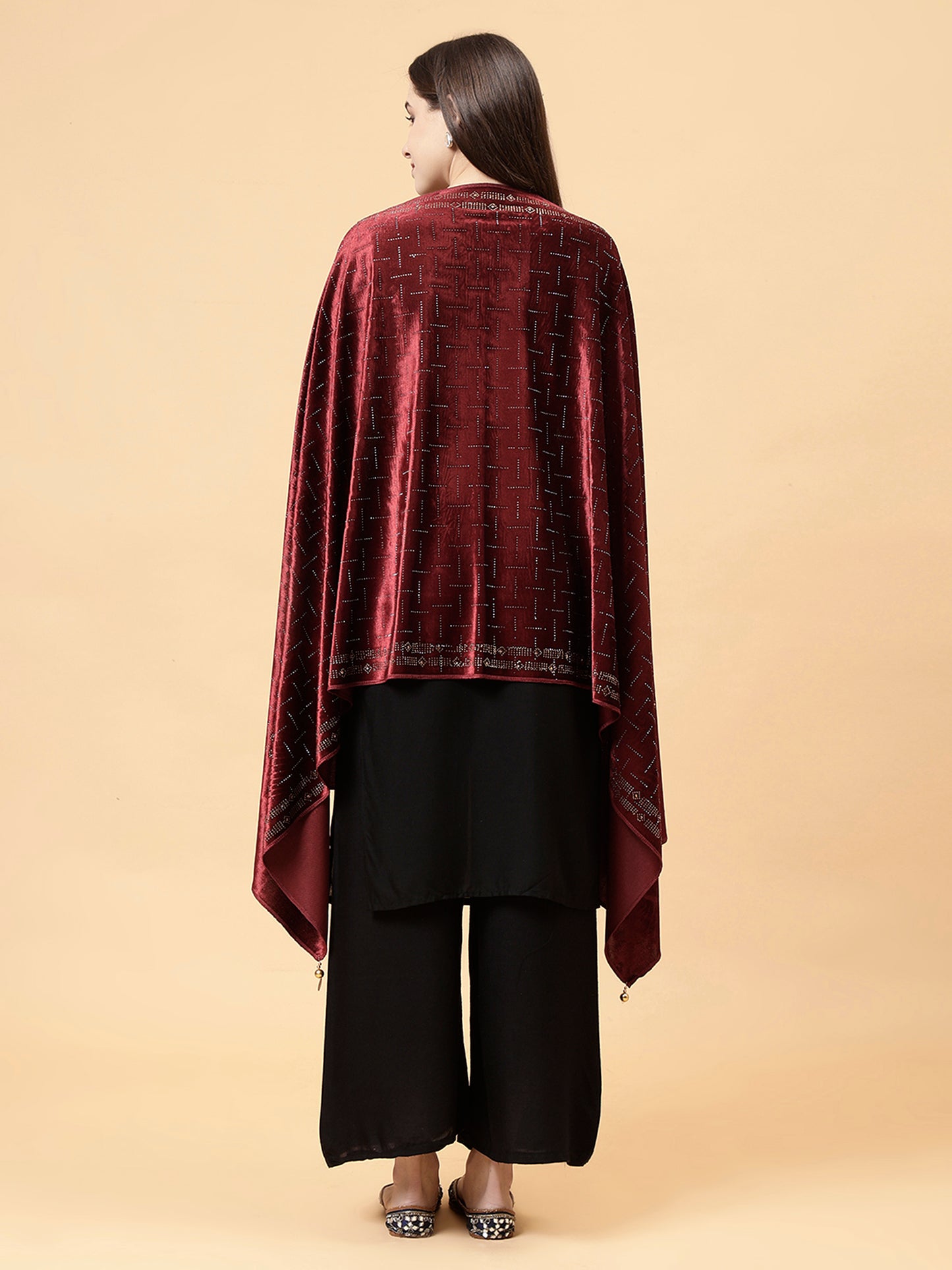 Maroon Embroidered Velvet Stole - MCHSVD1611M