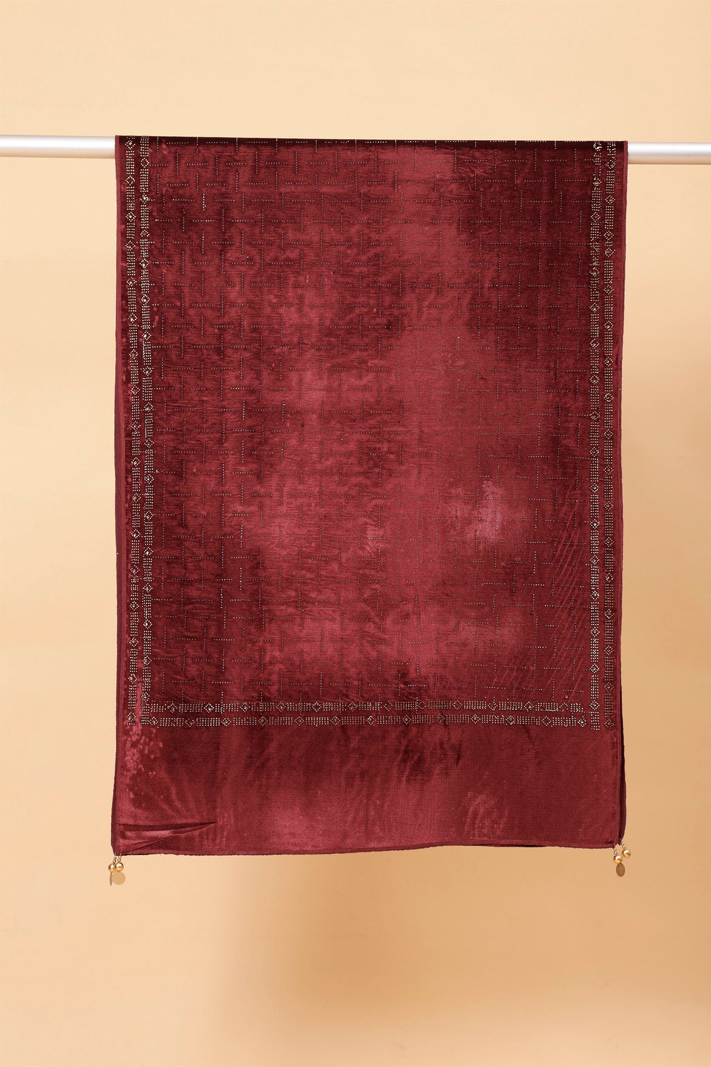 Maroon Embroidered Velvet Stole - MCHSVD1611M
