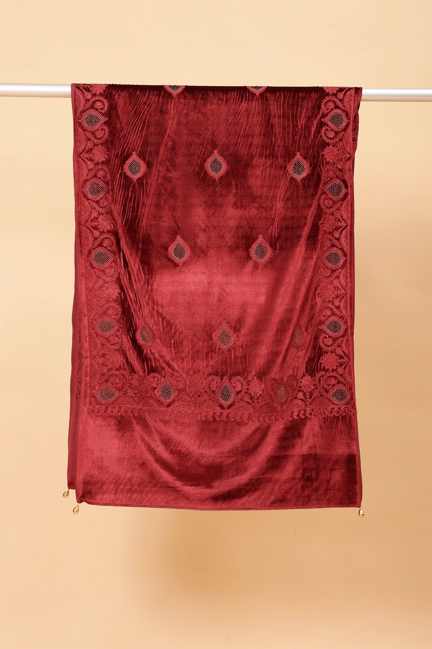 Maroon Embroidered Velvet Stole - MCHSVD1631M