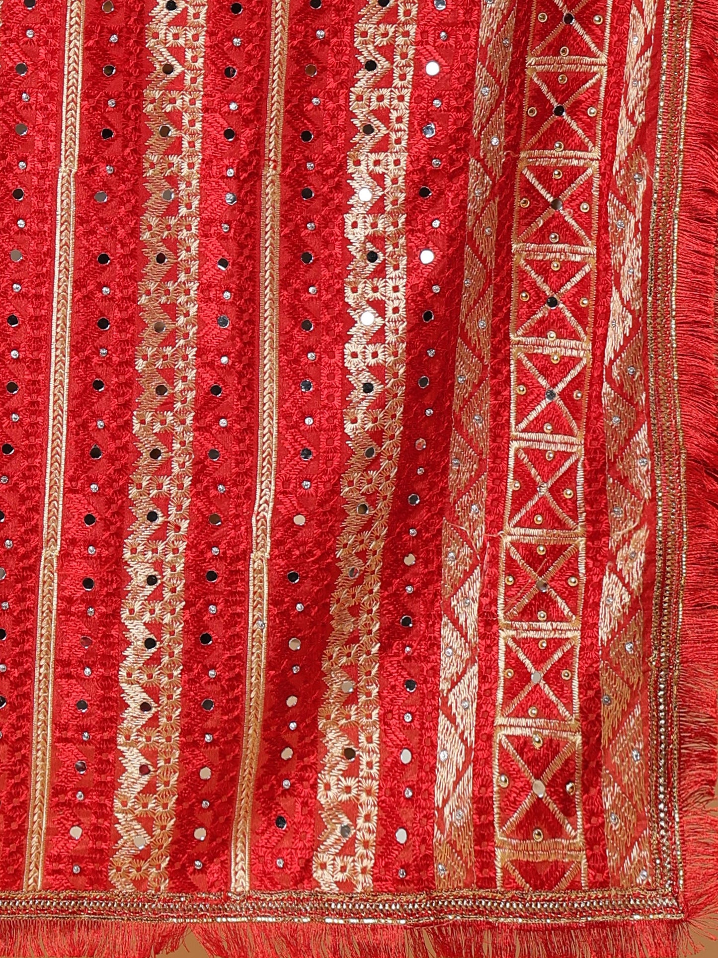 Red Multicolor Phulkari Dupattawith Mirror Work | MCMMPD0293