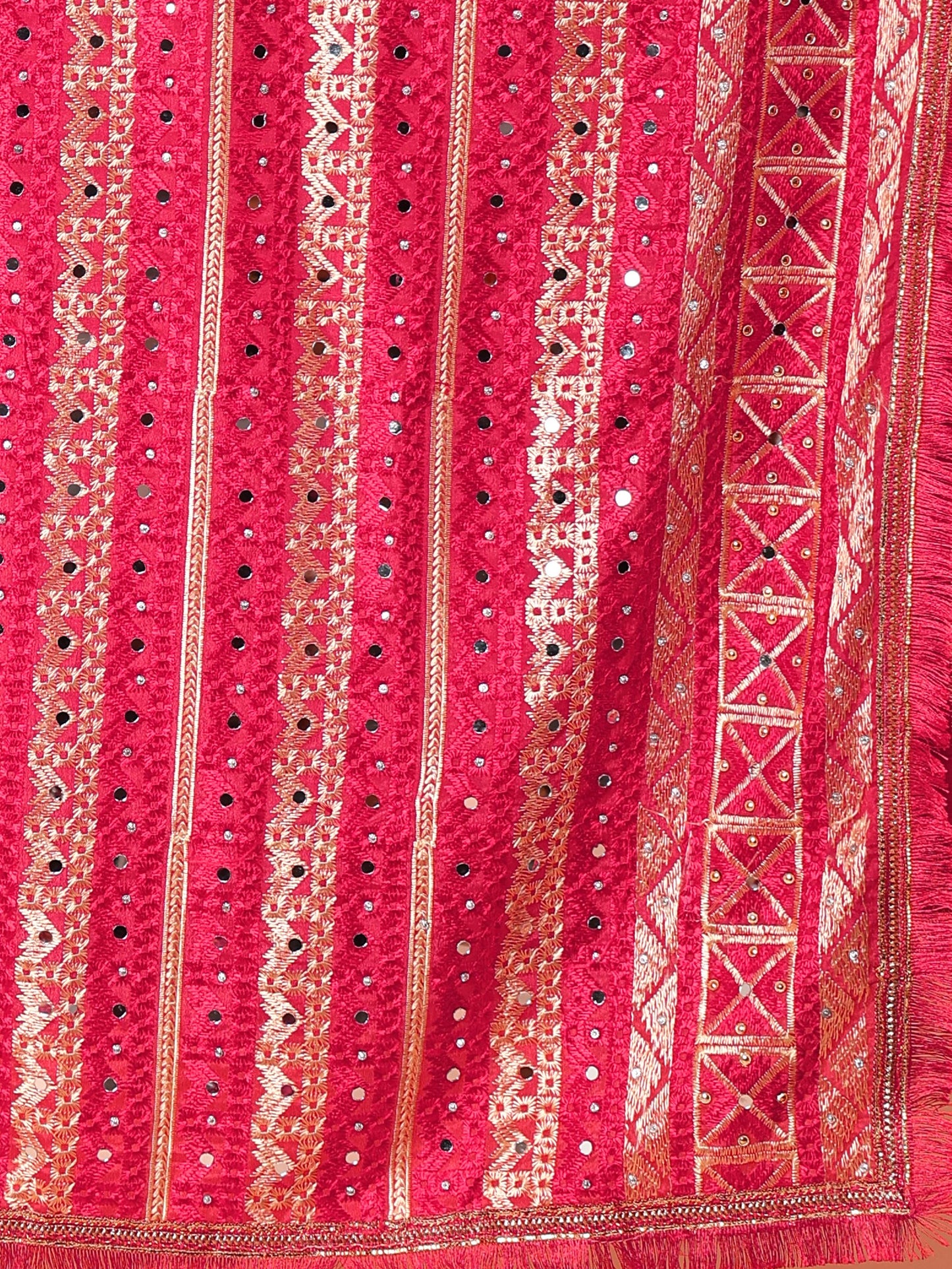 Magenta Multicolor Phulkari Dupatta with Mirror Work | MCMMPD0295