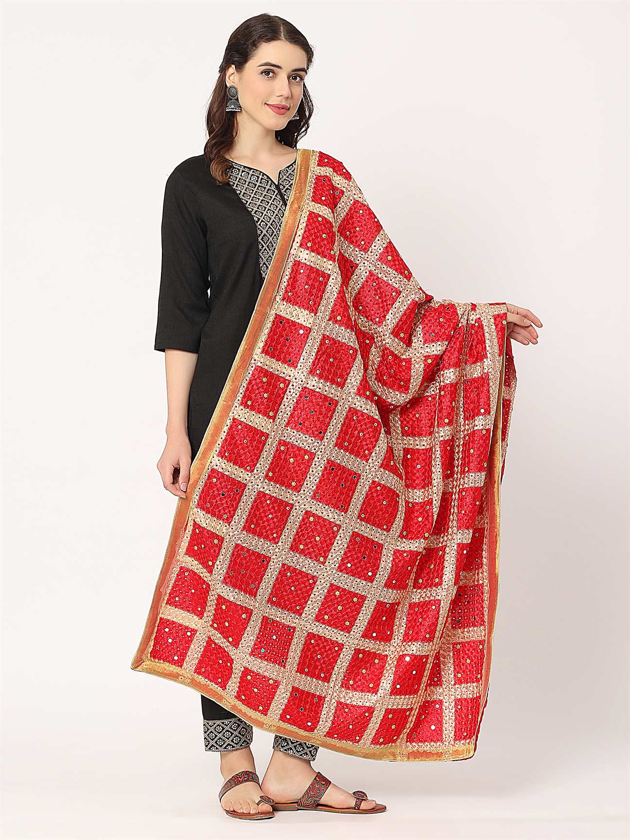 red-embroidery-check-phulkari-dupatta-with-mirror--MCRCPD0145