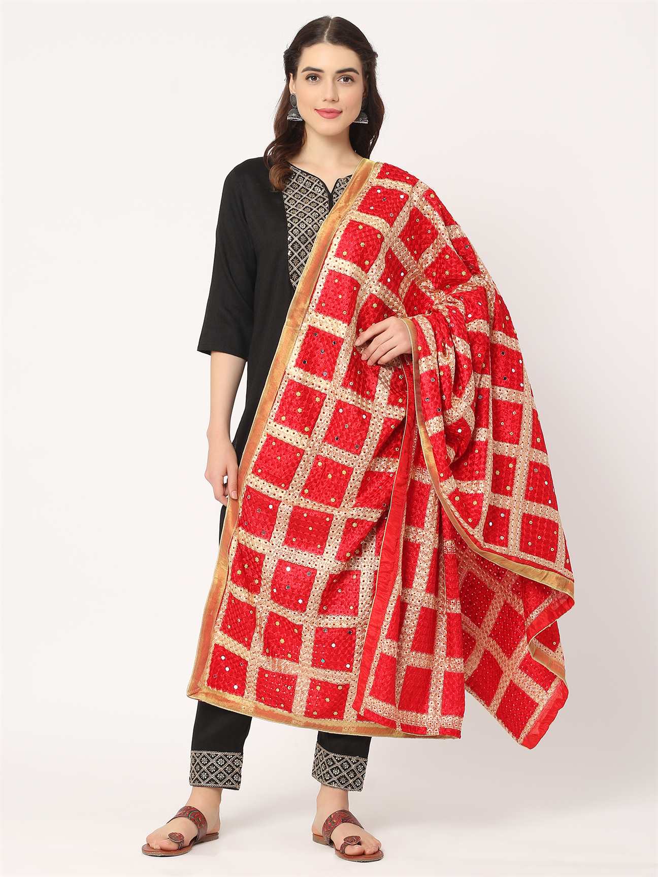 red-embroidery-check-phulkari-dupatta-with-mirror--MCRCPD0145