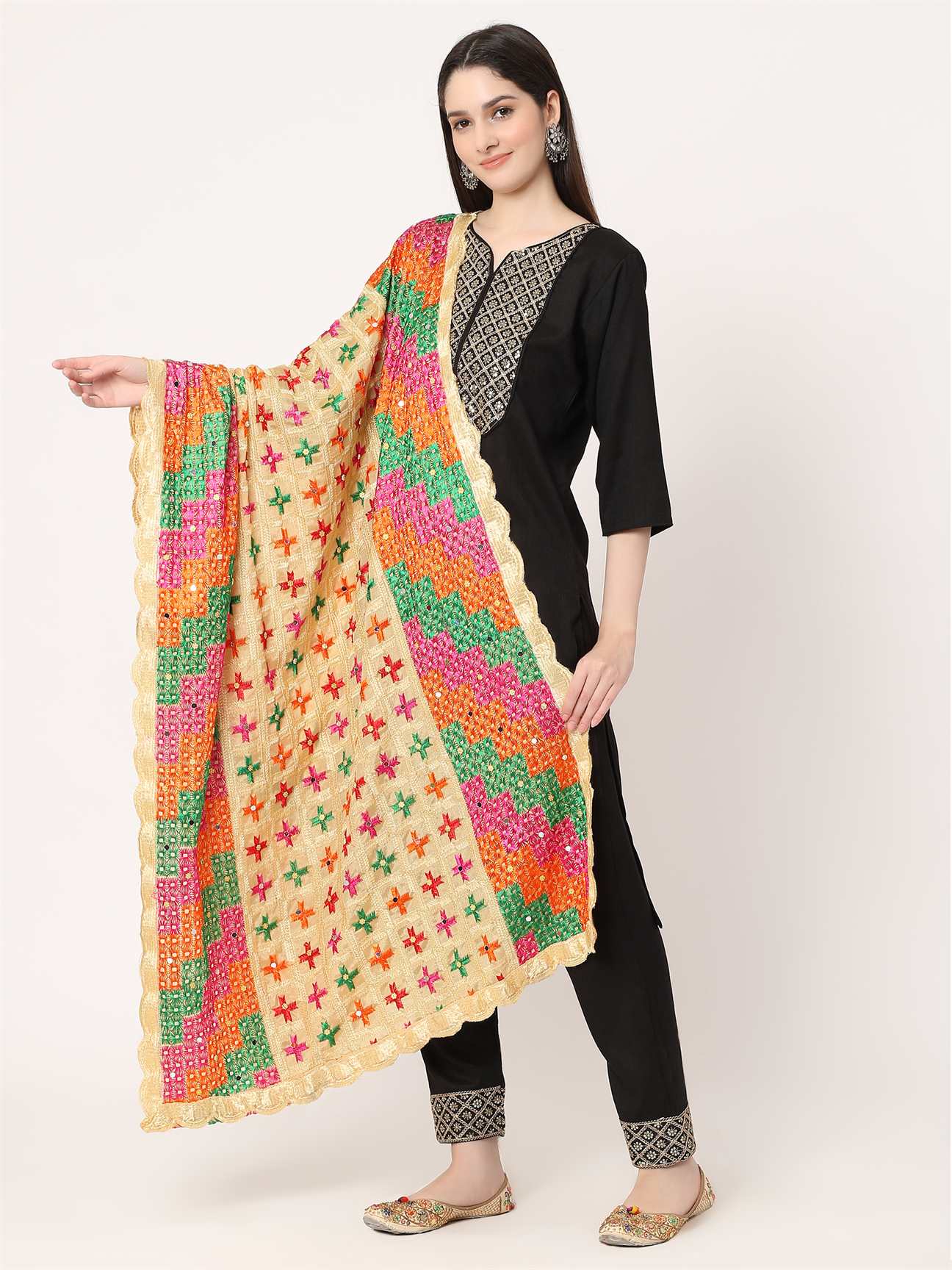 beige-multicolour-check-design-embroidery-phulkari-dupatta-MCRCPD0187