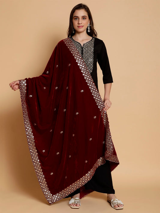 maroon-embellished-velvet-dupatta-MCRCVD7304