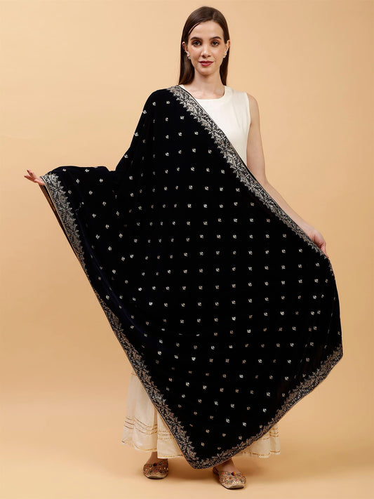 blue sequinned velvet dupatta-MCRCVD7436