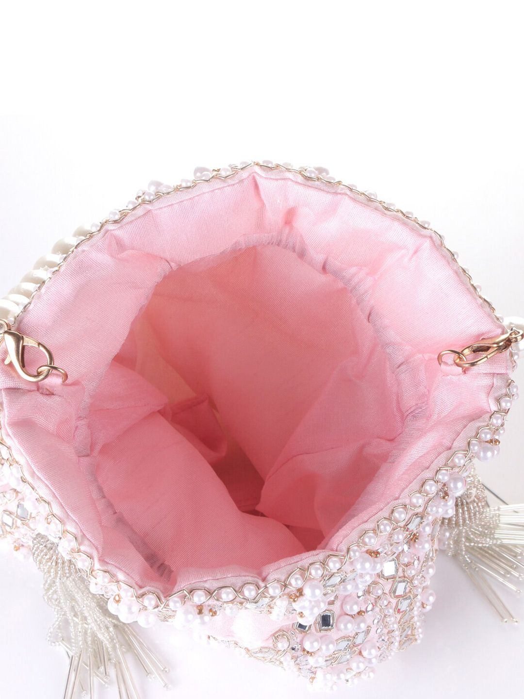 Roselia Mirror Embellished Potli Bag – Blush Pink Elegance (9 x 8.5 in)