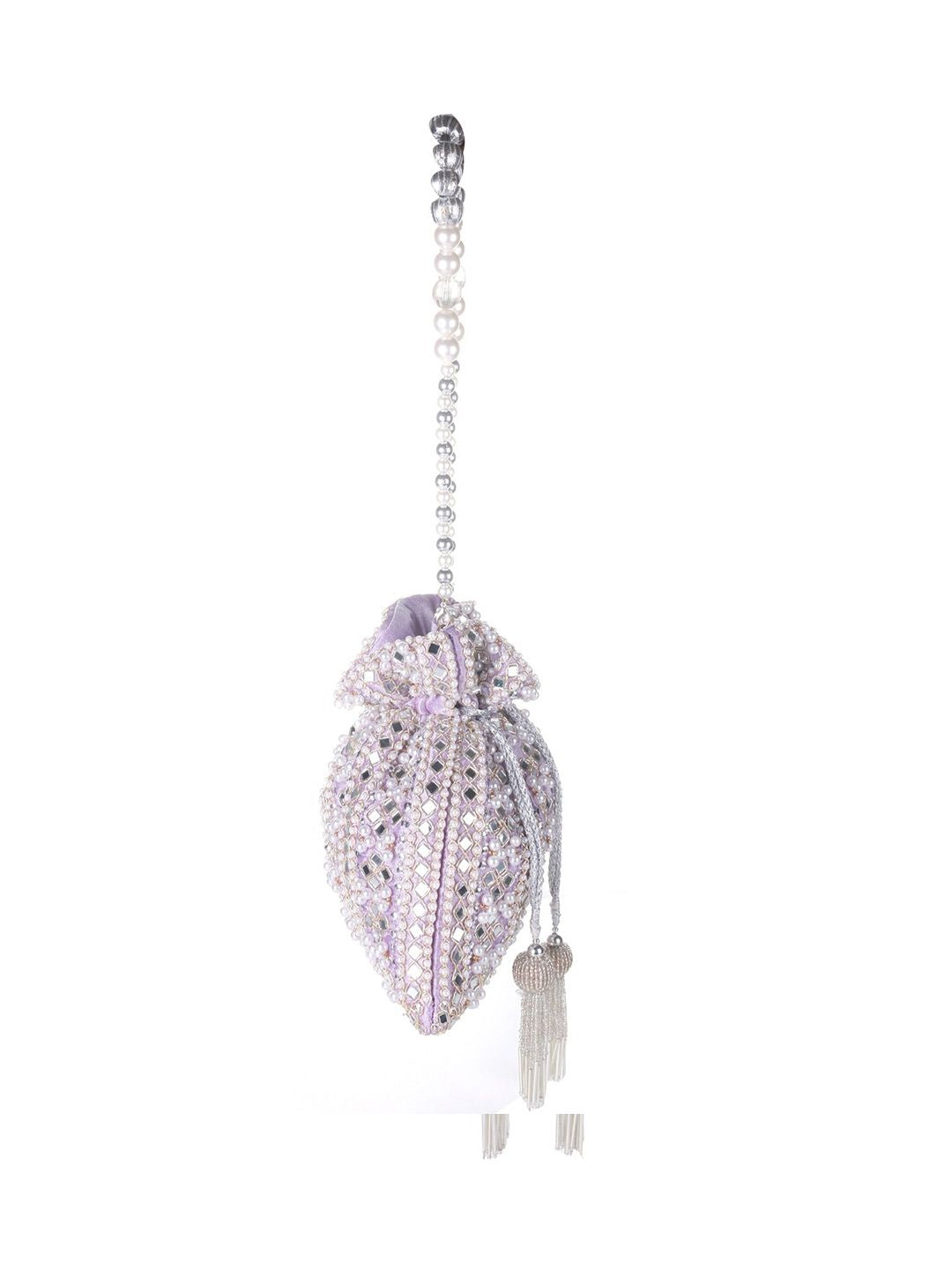 Lilac Frost Mirror Embellished Potli Bag – Lavender Luxe (9 x 8.5 in)