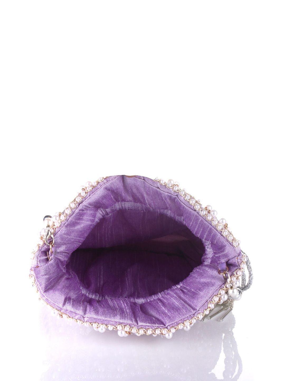 Lilac Frost Mirror Embellished Potli Bag – Lavender Luxe (9 x 8.5 in)