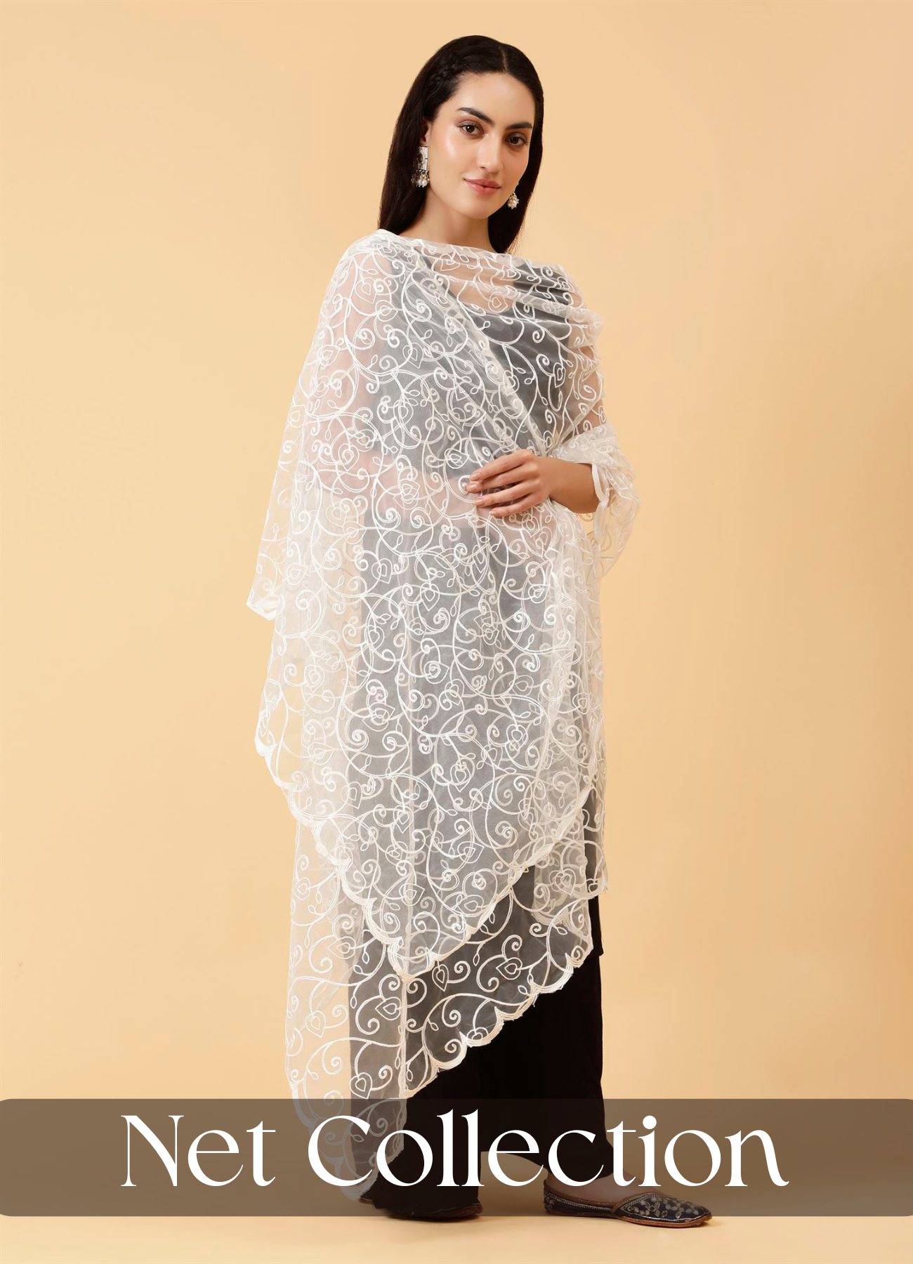 Buy Net Embroidered Dupatta - Dyeable Net Dupatta