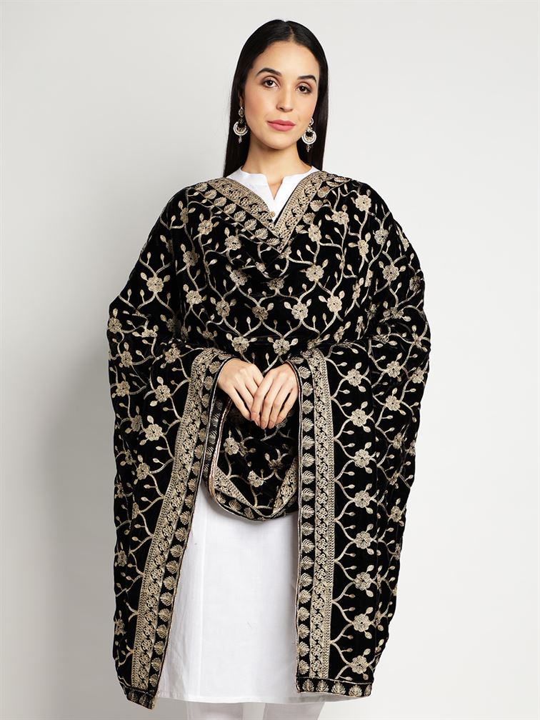 Black Zari Work Velvet Shawl