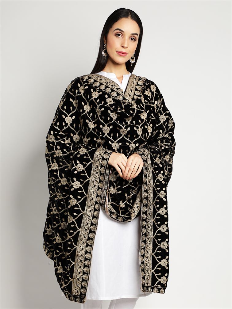 Black Zari Work Velvet Shawl